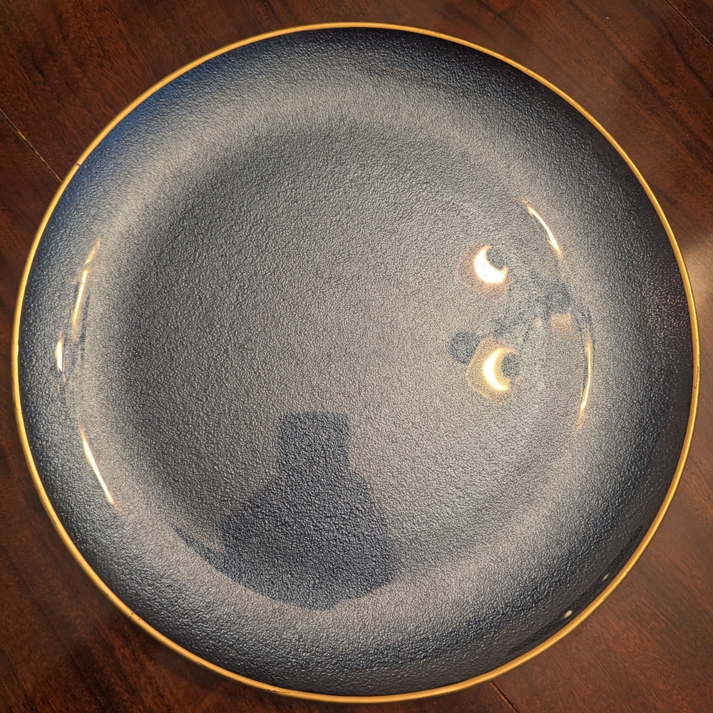 Turkish Art Glass Replacement  Dinner Plate Blue Textured Gold Rim 11" Possibly